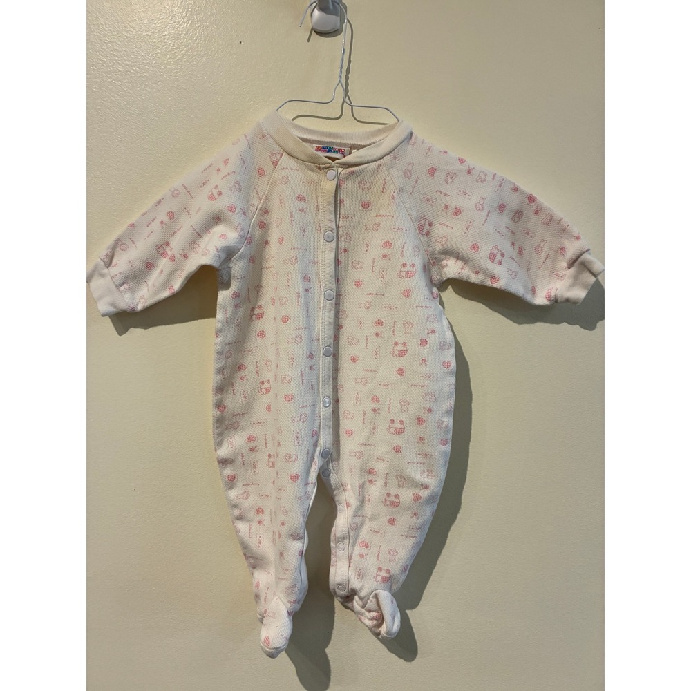Small Steps Vintage Baby Footed Sleeper Pink Bunny Heart 6-9M